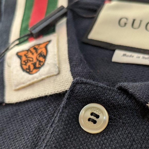 Gucci Shirts Gucci Cat Collar Navy Cotton Polo Shirt Poshmark